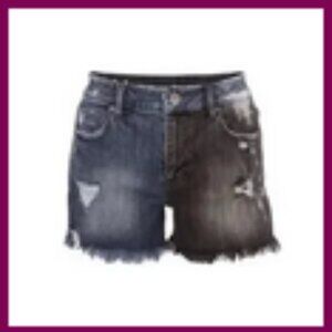 Cabi Women’s Park short, two tone jean shorts with distressing raw hem Size 0